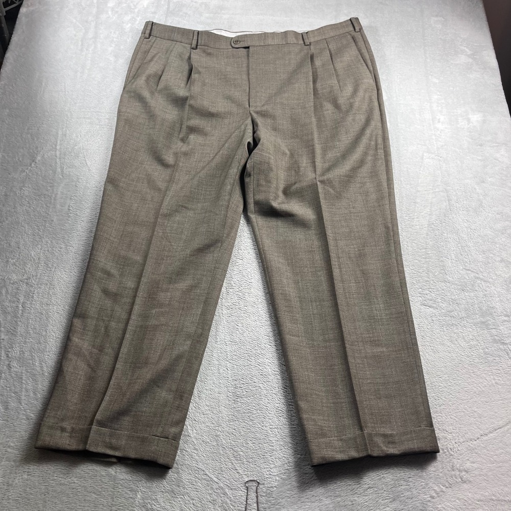 Zanella Bennett Men 44 Pleated Wool Dress Pants Taupe Brown Made in Italy Cuffed